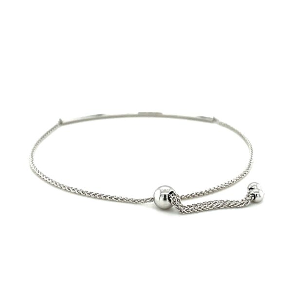 14k White Gold Smooth Curved Bar Lariat Design Bracelet (1.00 mm) - Image 3