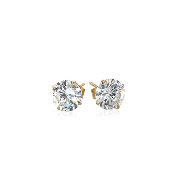 14k Yellow Gold Stud Earrings with White Hue Faceted Cubic Zirconia(6mm) - Image 2