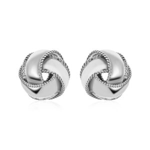 Textured and Polished Love Knot Earrings in Sterling Silver(13mm)