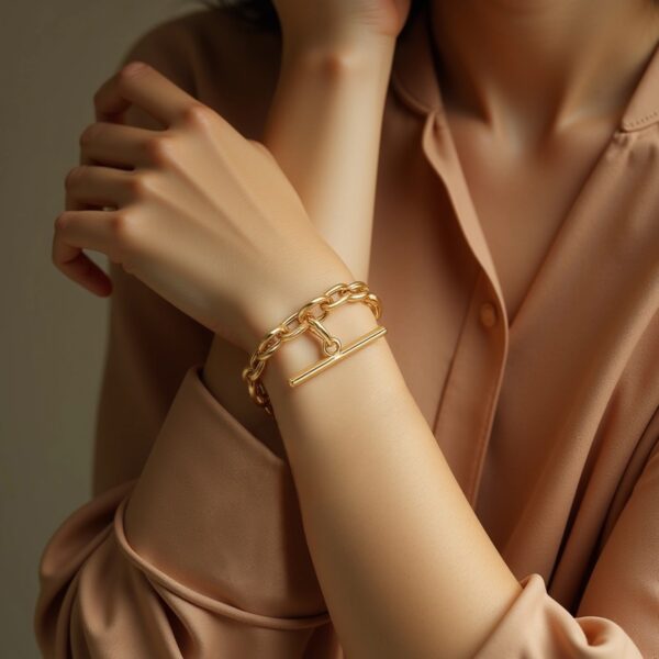 14k Yellow Gold Alternating Oval and Round Chain Bracelet with Toggle (3.90 mm) - Image 2