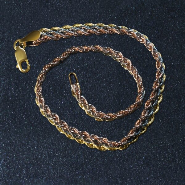 10k Tri-Toned Gold Multi-Strand Rope Chain Bracelet (6.35 mm) - Image 4