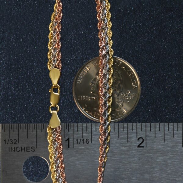10k Tri-Toned Gold Multi-Strand Rope Chain Bracelet (6.35 mm) - Image 5
