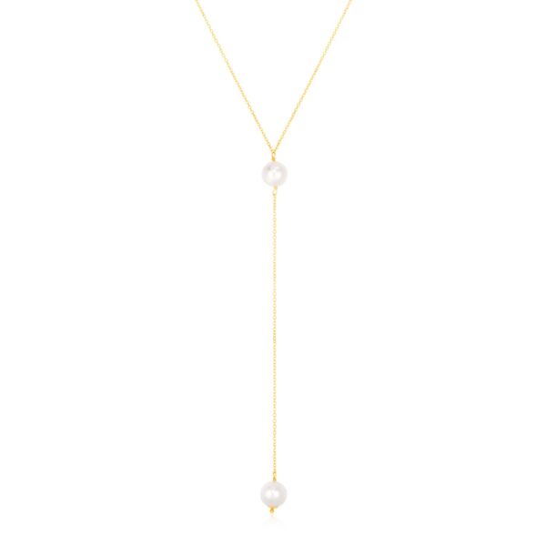 14k Yellow Gold Lariat Necklace with Pearls