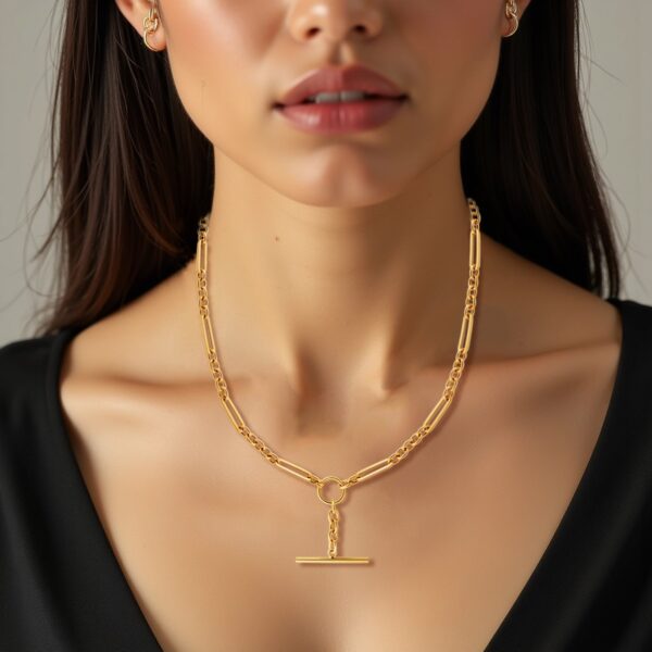 14k Yellow Gold Alternating Oval and Round Chain Necklace with Toggle - Image 3