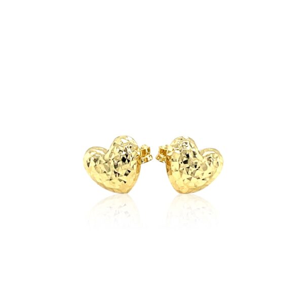 14k Yellow Gold Puffed Heart Earrings with Diamond Cuts(8mm) - Image 2
