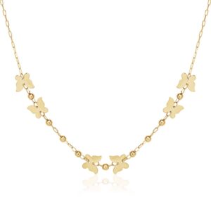14k Yellow Gold 18 inch Necklace with Polished Butterflies and Beads