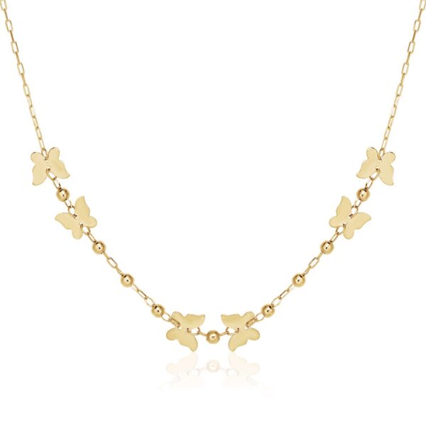 14k Yellow Gold 18 inch Necklace with Polished Butterflies and Beads