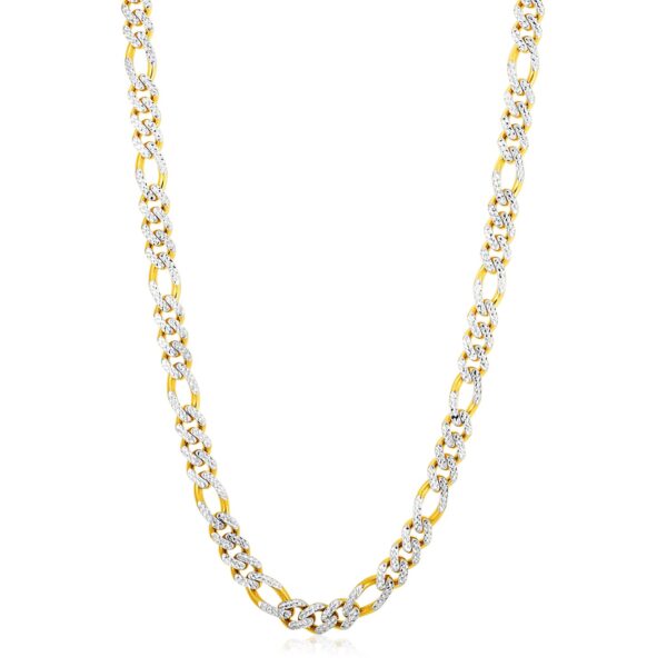 14k Yellow Gold White Pave High Polish Modern Lite Figaro Chain (8.00 mm) - Image 2