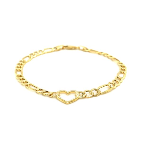 14k Yellow Gold 7 inch Figaro Chain Bracelet with Heart (4.50 mm) - Image 2