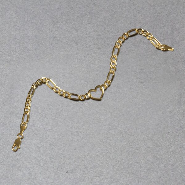 14k Yellow Gold 7 inch Figaro Chain Bracelet with Heart (4.50 mm) - Image 4