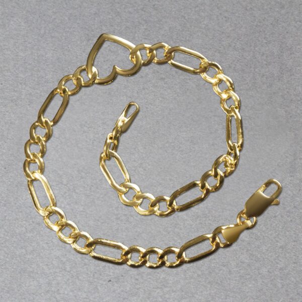 14k Yellow Gold 7 inch Figaro Chain Bracelet with Heart (4.50 mm) - Image 5