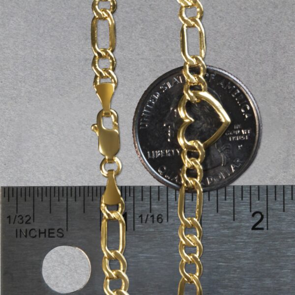 14k Yellow Gold 7 inch Figaro Chain Bracelet with Heart (4.50 mm) - Image 6