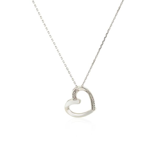 Open Heart Pendant with Diamonds in Sterling Silver - Image 2