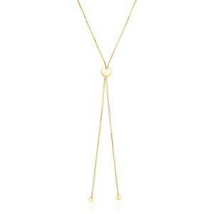 14k Yellow Gold Adjustable Heart Style Lariat Necklace