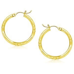 10k Yellow Gold Diamond Cut Hoop Earrings (3x25mm)