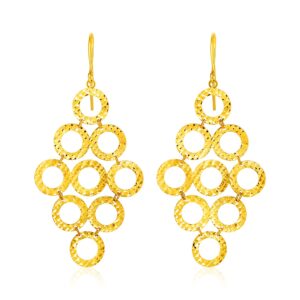 14k Yellow Gold Earrings with Textured Open Circle Motifs