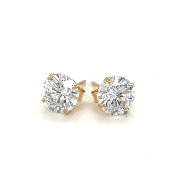 14k Yellow Gold Stud Earrings with White Hue Faceted Cubic Zirconia(7mm) - Image 2