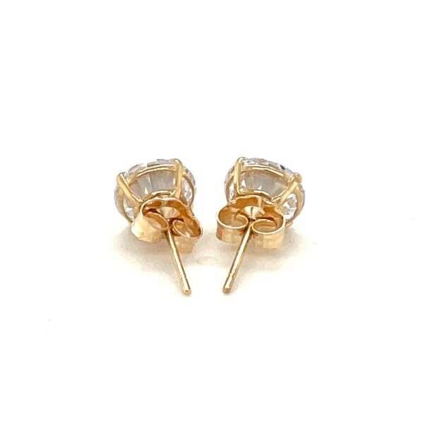 14k Yellow Gold Stud Earrings with White Hue Faceted Cubic Zirconia(7mm) - Image 3