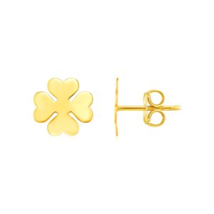 14K Yellow Gold Four Leaf Clover Earrings(10mm)