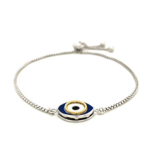 Sterling Silver Adjustable Two Toned Enameled Evil Eye Friendship Bracelet - Image 2