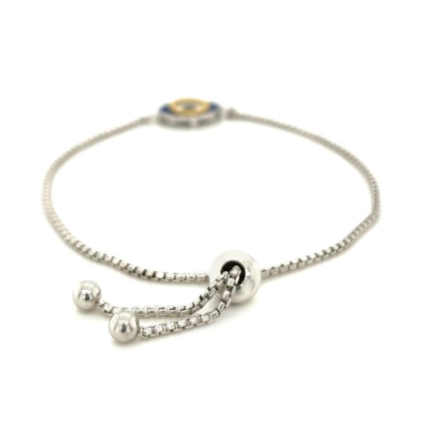 Sterling Silver Adjustable Two Toned Enameled Evil Eye Friendship Bracelet - Image 3