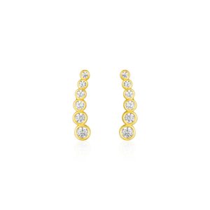 14k Yellow Gold Graduated Circles Climber Post Earrings with Cubic Zirconias