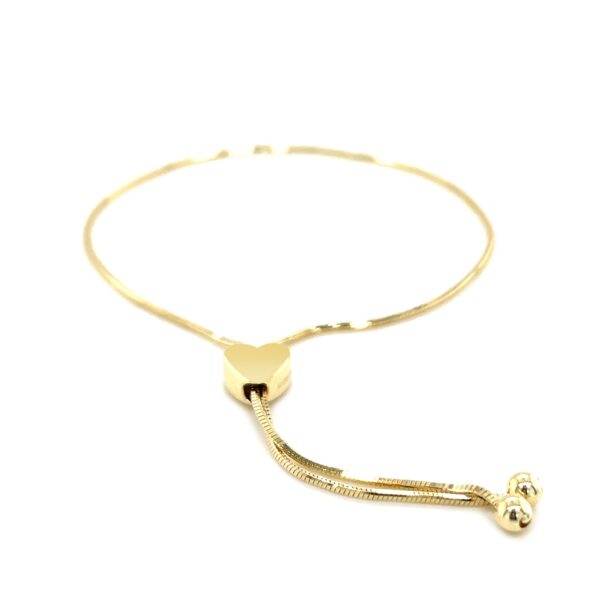 14k Yellow Gold Adjustable Lariat Style Heart Motif Bracelet (1.00 mm) - Image 3
