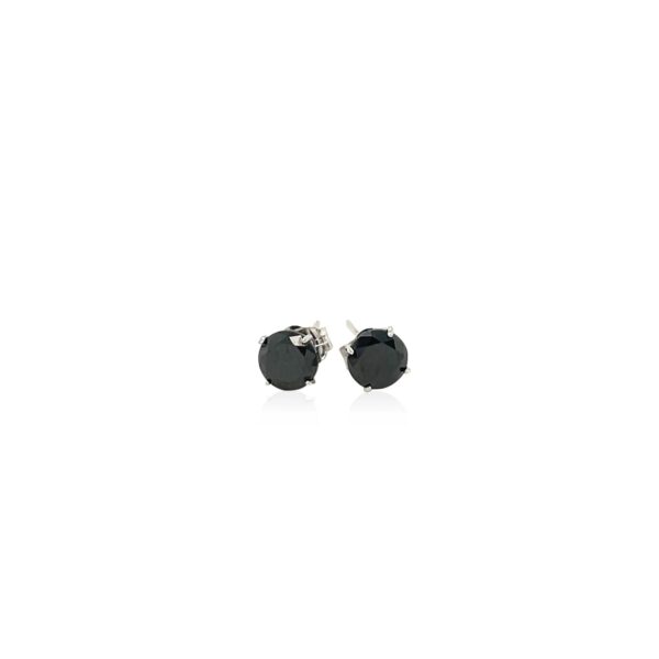 14k White Gold Stud Earrings with Black Faceted Cubic Zirconia(5mm) - Image 2