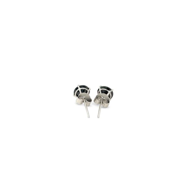 14k White Gold Stud Earrings with Black Faceted Cubic Zirconia(5mm) - Image 3