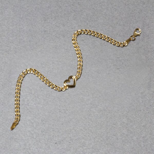 14k Yellow Gold 7 inch Curb Chain Bracelet with Heart (3.40 mm) - Image 3