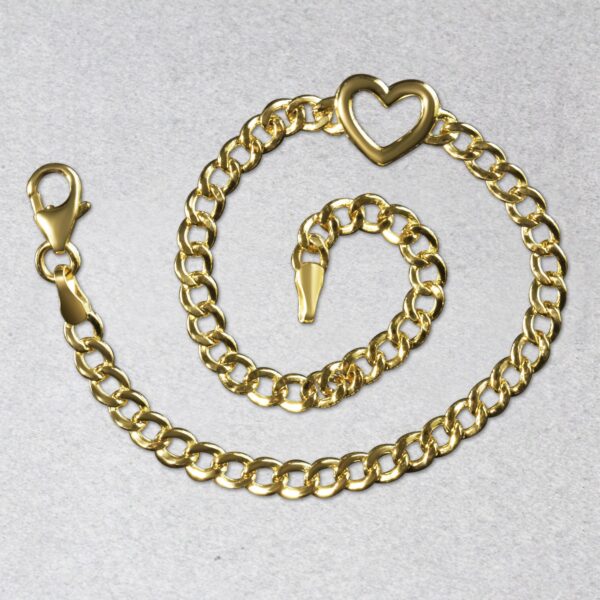 14k Yellow Gold 7 inch Curb Chain Bracelet with Heart (3.40 mm) - Image 4