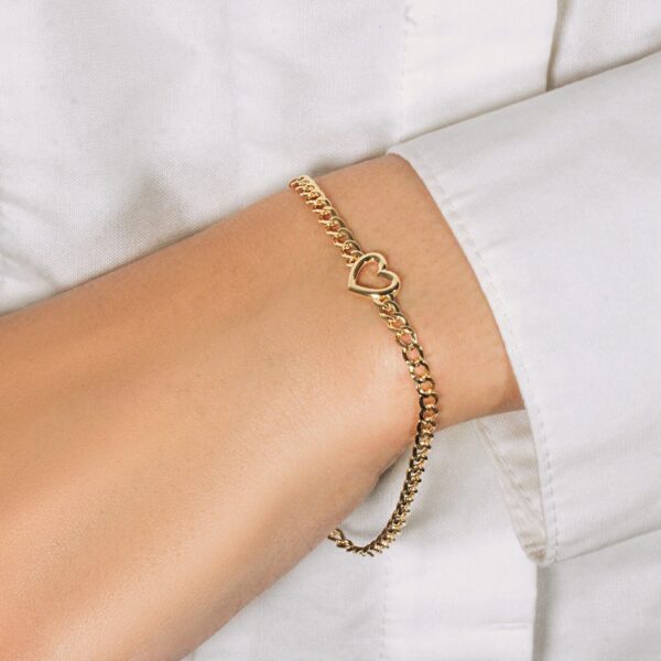 14k Yellow Gold 7 inch Curb Chain Bracelet with Heart (3.40 mm) - Image 6