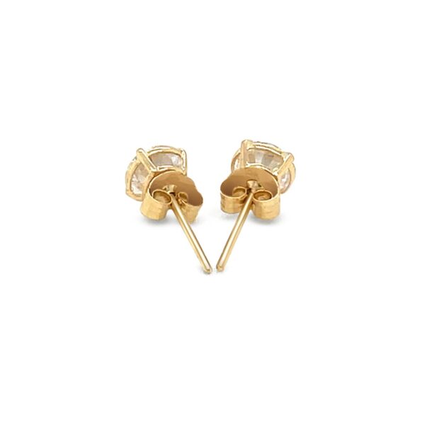 14k Yellow Gold Stud Earrings with White Hue Faceted Cubic Zirconia(5mm) - Image 3