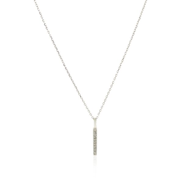 14k White Gold Bar Pendant with Diamonds - Image 2
