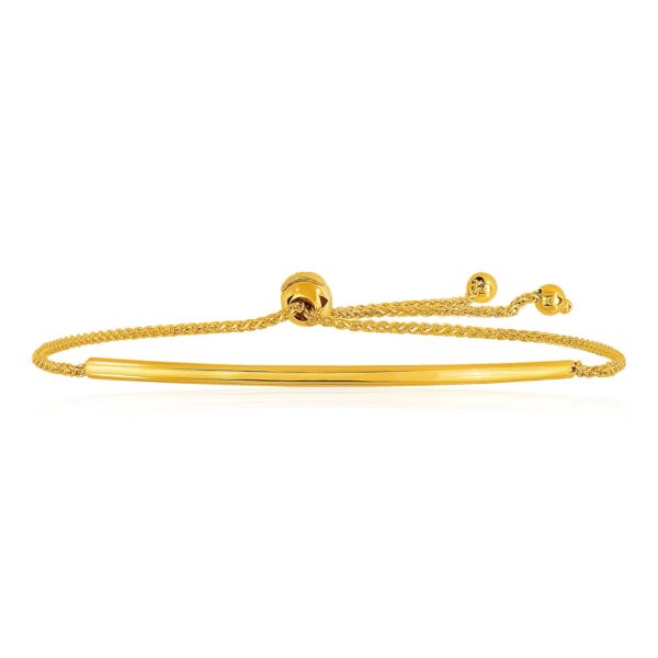 14k Yellow Gold Smooth Curved Bar Lariat Design Bracelet (0.80 mm) - Image 2