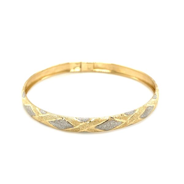 10k Two-Tone Gold Geometric Diamond Motif Bangle (6.00 mm) - Image 2