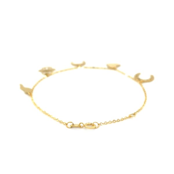 14k Yellow Gold 7 inch Bracelet with Polished Charms - Image 3
