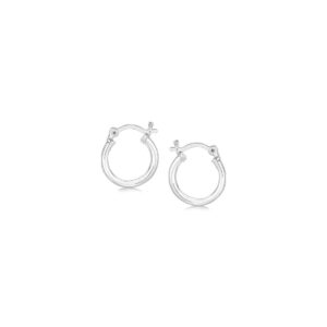 Sterling Silver Rhodium Plated Thin and Small Polished Hoop Earrings (2x10mm)