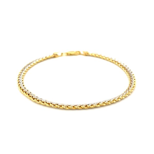 Two-Toned Fine Wheat Chain Bracelet in 10k Yellow and White Gold (3.00 mm) - Image 2