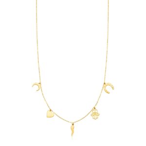 14K Yellow Gold Necklace with Polished Charms