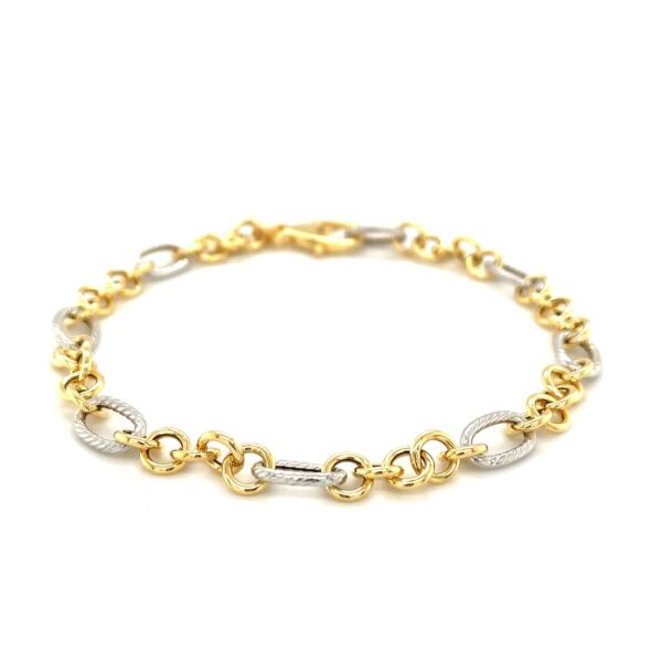 14k Two-Tone Gold Rope Motif Oval and Round Link Chain Bracelet (8.80 mm) - Image 2