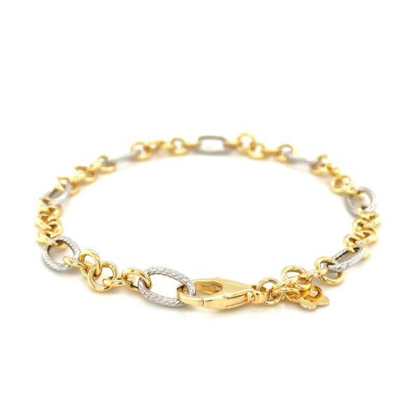 14k Two-Tone Gold Rope Motif Oval and Round Link Chain Bracelet (8.80 mm) - Image 3