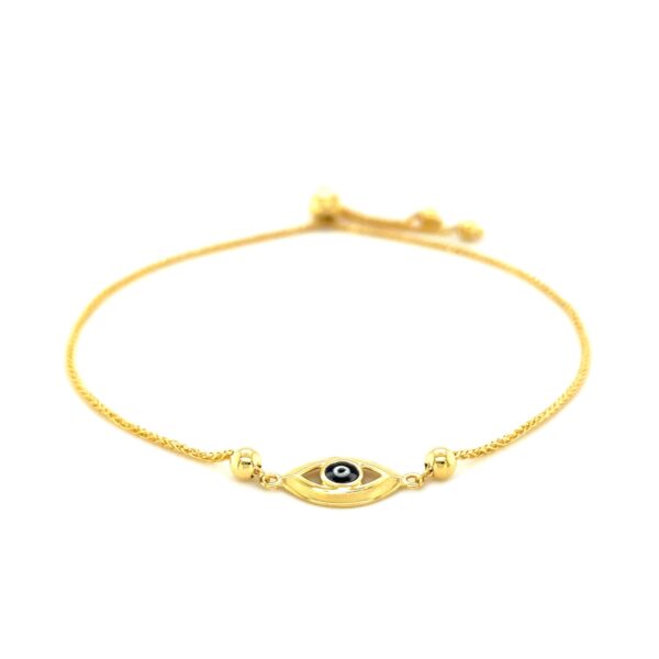 14k Yellow Gold Adjustable Evil Eye Bracelet (1.00 mm) - Image 2