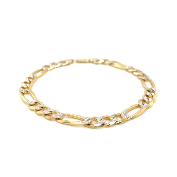 14K Yellow Two Tone Solid Pave Figaro Bracelet (7.00 mm) - Image 2
