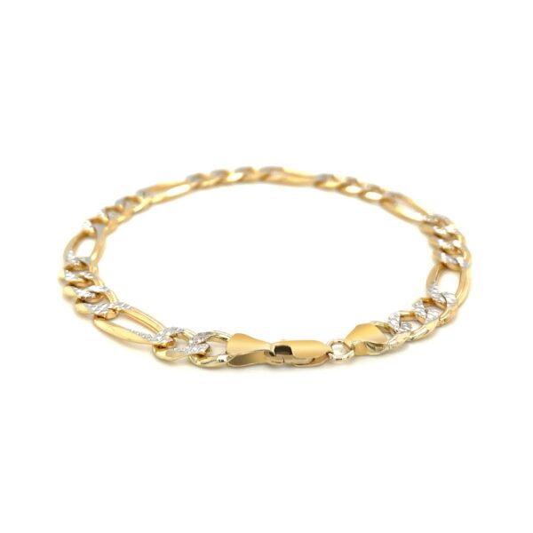 14K Yellow Two Tone Solid Pave Figaro Bracelet (7.00 mm) - Image 3