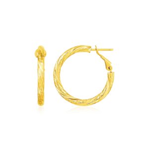 14k Yellow Gold Petite Twisted Round Hoop Earrings(3x15mm)