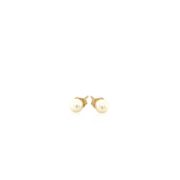 14k Yellow Gold Freshwater Cultured White Pearl Stud Earrings (4mm) - Image 2