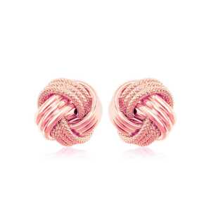 14k Rose Gold Love Knot with Ridge Texture Earrings