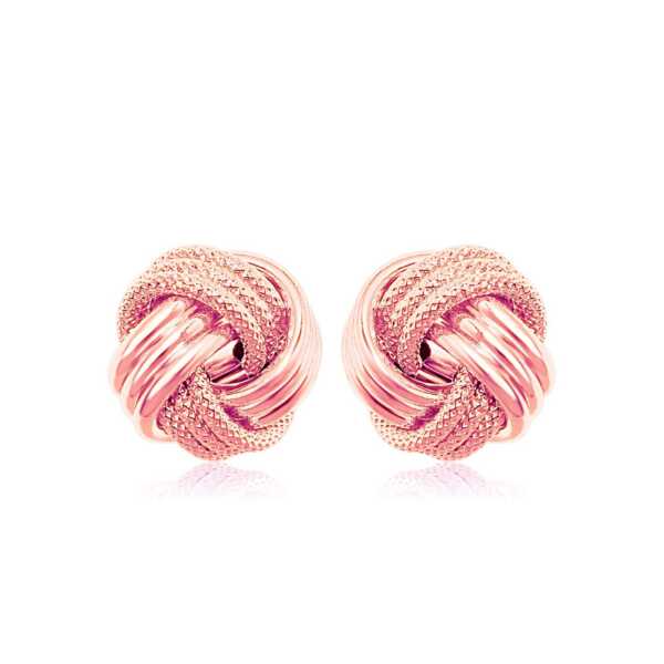 14k Rose Gold Love Knot with Ridge Texture Earrings