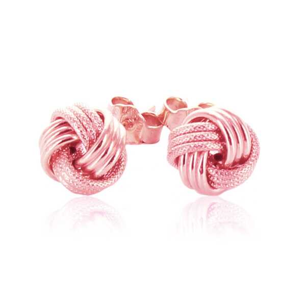 14k Rose Gold Love Knot with Ridge Texture Earrings - Image 2